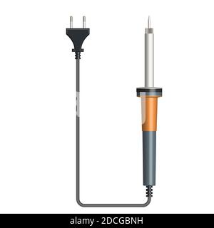 Set of electric soldering iron with wooden and plastic handles isolated on a white background. Top view, vector illustration. Stock Vector