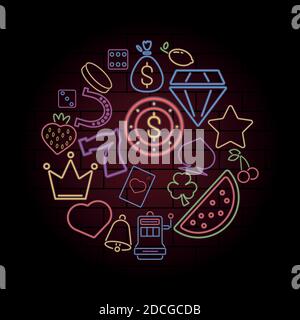 circular bundle of casino neon lights in wall vector illustration design Stock Vector