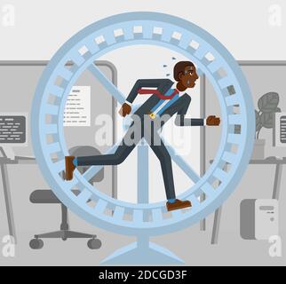 Business Man Hamster Wheel Stress Running Concept Stock Vector