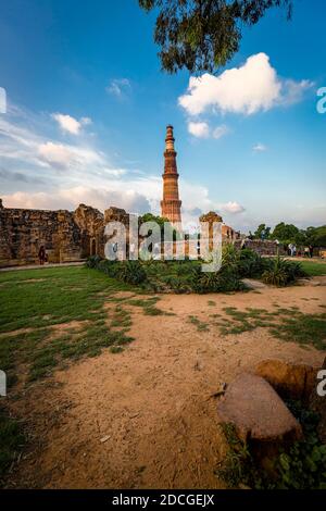 View of the famous Qutb Minar monument in New Delhi. Stock Photo