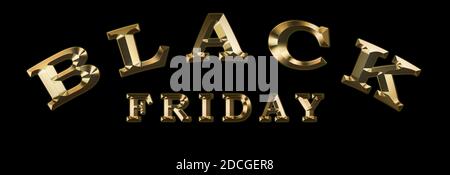 Black Friday sign on black background with copy space.  Gold letters effect. Stock Photo