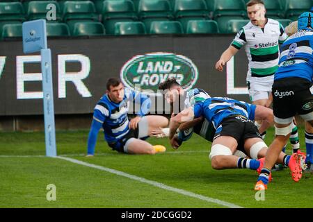 Bath, UK. 02nd Nov, 2020. BATH, ENGLAND. NOVEMBER 22ND Gary Graham of Newcastle Falcons scores during the Gallagher Premiership match between Bath Rugby and Newcastle Falcons at the Recreation Ground, Bath on Sunday 22nd November 2020. (Credit: Chris Lishman | MI News) Credit: MI News & Sport /Alamy Live News Stock Photo