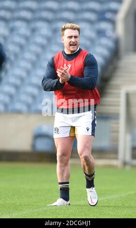 Autumn Nations Cup series: Scotland captain Stuart Hogg during the Scotland team run at BT Murrayfield Stadium, Edinburgh, Scotland, UK. 21st November, 2020.     Credit: Ian Rutherford/Alamy Live News. Stock Photo