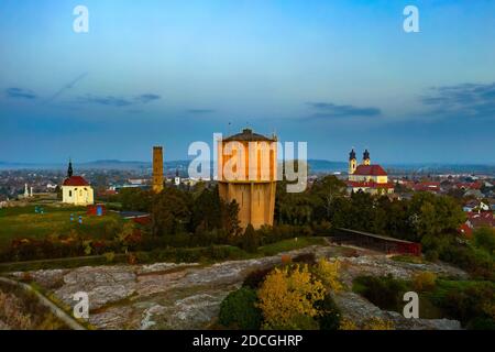 Calvary hill in Tata city hungary. Amazing photo about a geolocial open-air  museum and nature reserved area. There is Jakab Fellner lookout tower a c Stock Photo