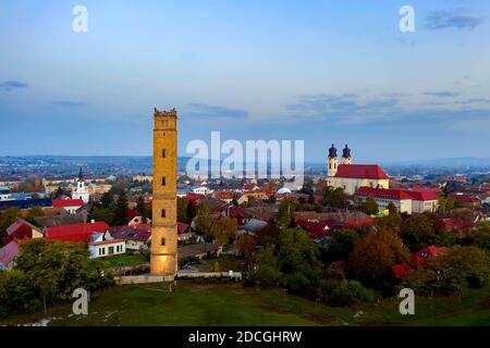 Calvary hill in Tata city hungary. Amazing photo about a geolocial open-air  museum and nature reserved area. There is Jakab Fellner lookout tower a c Stock Photo