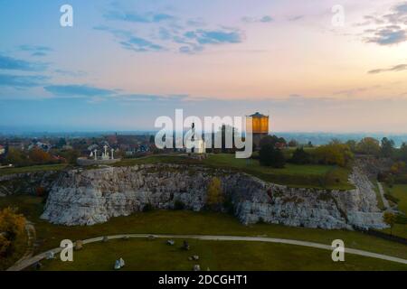 Calvary hill in Tata city hungary. Amazing photo about a geolocial open-air  museum and nature reserved area. There is Jakab Fellner lookout tower a c Stock Photo