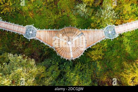 Canopy walkway in Mako city Hungary. Adventure park for families. There is an onion shape cupola in the middle. Amazing place next to maros river in a