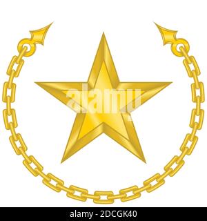 Vector design of a star surrounded by chain in gold color. All on white background. Stock Vector