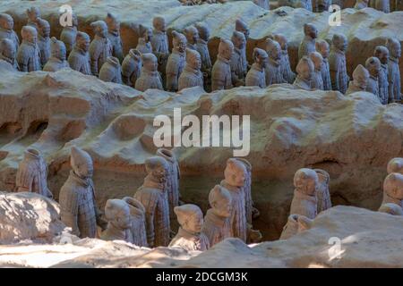 View of Terracotta Warriors in the Tomb Museum, Xi'an, Shaanxi Province, People's Republic of China, Asia Stock Photo