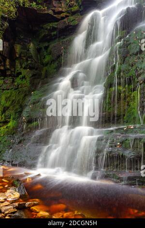 Waterfall at Middle Black Clough, near Woodhead in the Peak District, UK. Stock Photo