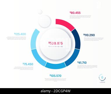 Vector infographic round chart template. Six options, steps, parts Stock Vector