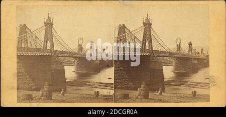 The beautiful Suspension Bridge across the Allegheny, at St. Clair St. Pittsburgh., E. & H.T. Anthony (Firm), Pennsylvania Railroad, Pennsylvania, Pittsburgh (Pa Stock Photo