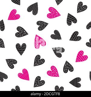 Pink and black hearts. Seamless repeat pattern, perfect for valentines day invitation, cards and wallpaper, flyer or wedding designs. Vector illustrat Stock Vector