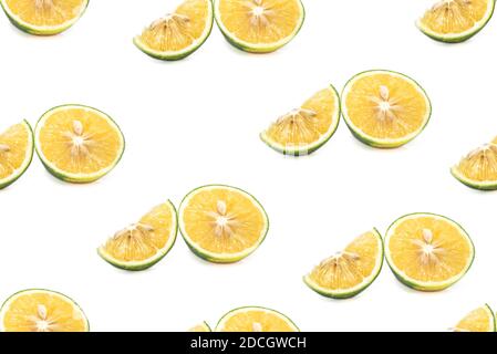 fresh lime slices pattern on white color background. Stock Photo