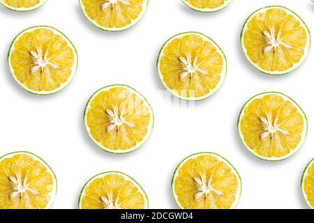 fresh lime slices pattern on white color background. Stock Photo