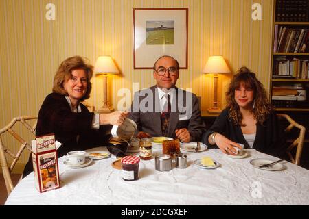 John Smith Deputy Labour Leader at breakfast in his home with his wife and daughter, scanned from 645 transparency,. Stock Photo