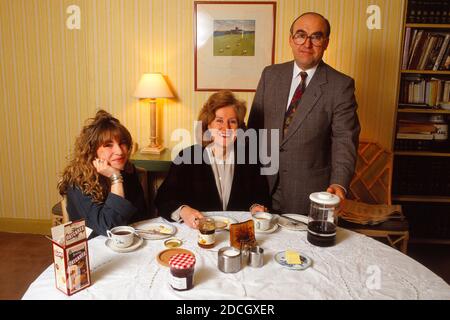 John Smith Deputy Labour Leader at breakfast in his home with his wife and daughter, scanned from 645 transparency,. Stock Photo