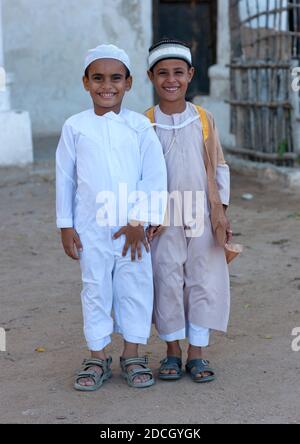 Young muslim boys during Maulid festival, Lamu County, Lamu, Kenya Stock Photo