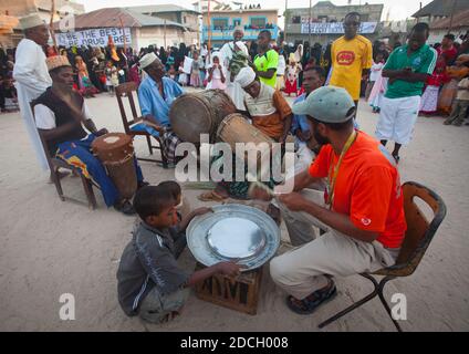 Musicians during Maulid festival, Lamu County, Lamu, Kenya Stock Photo