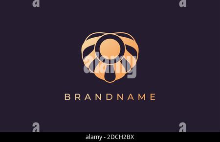 Pearl on a shell with an feminine and modern abstract shape in gold perfect for logo design Stock Vector