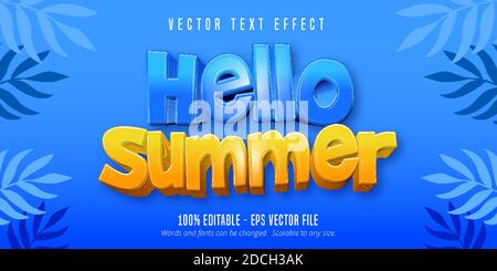 Hello summer text, cartoon style editable text effect Stock Vector