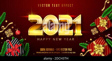 2021 Happy new year text, shiny gold christmas style editable text effect Stock Vector