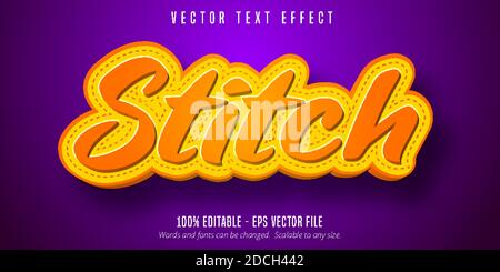 Stitch text, cartoon style editable text effect Stock Vector