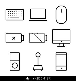 Line Icons Symbols Mouse Laptop Keyboard Battery Phone Stock Photo