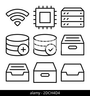 Line icons database plus minus processor drawing server Stock Photo