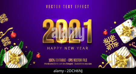 2021 Happy new year text, shiny gold christmas style editable text effect Stock Vector