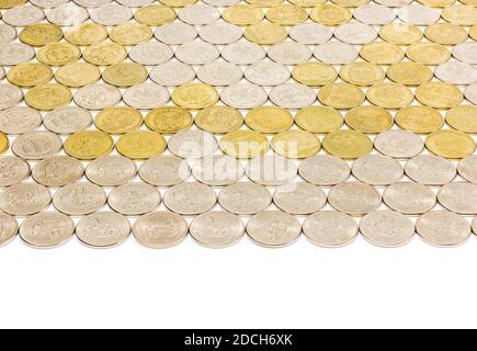 One russian rubl coins flat tile background with perspective on white background. Stock Photo