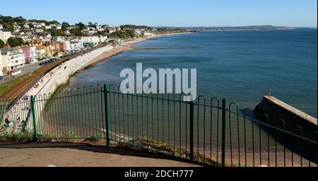 Part of the new seawall at Dawlish, seen from above Boat Cove. Stock Photo