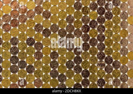 One russian rubl coins flat tile background. Stock Photo