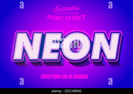 Neon text, 3d purple and blue editable font effect Stock Vector