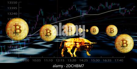 Binär Code Hintergrund mit Bitcoins Stock Photo