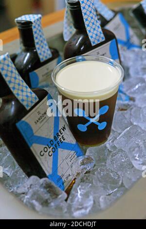 Great Britain / England / London / / Frothy Nitro Cold Brew Coffee Ready to Drink Stock Photo