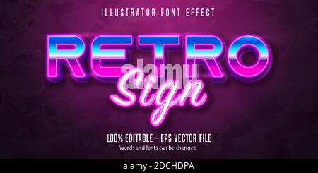 Retro sign text, neon style editable text effect Stock Vector