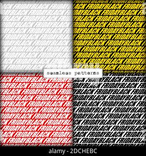 set of seamless lettering patterns with sale offer slogans. black friday sales clearance discount promotional design for banner wrapping cards packaging Stock Vector