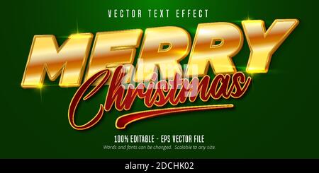 Merry christmas text, shiny golden style editable text effect Stock Vector