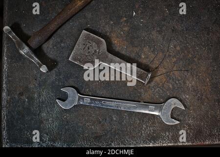 Tools in old Garage workshop. Stock Photo