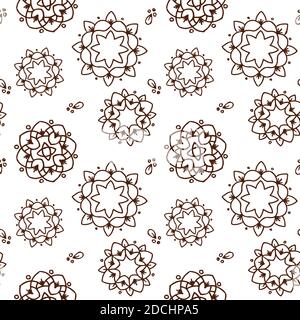 Ethnic brown mandala or snowflakes seamless pattern Stock Vector