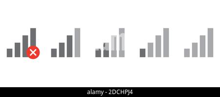 set of signal strength indicator. Wi-Fi, wireless connection, antenna signal strength on white background. Stock Vector