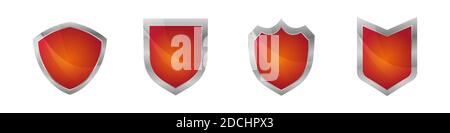 Red shield icons. Vector set. Flat illustration Stock Vector