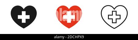 Heart of the Cross. Healthcare. Medical vector, icon set isolated on white background Stock Vector