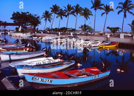 Small Port with Traditional Fishing Boats at Saint Gilles Reunion Island Stock Photo