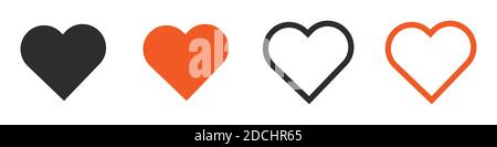 Set of hearts. Love black and red symbol icons set. Vector illustration isolated on white background. Stock Vector