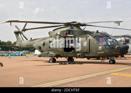 Royal Navy Merlin HC3A helicopter on the tarmac of RAF Fairford. UK -July 13, 2018