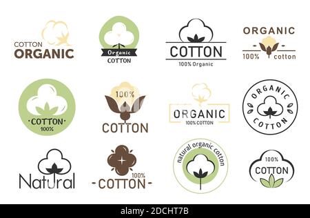Vector illustration set of cotton logos, eco fabric, organic cotton ...