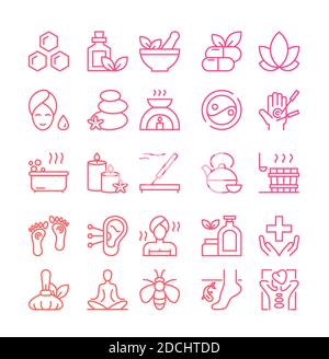 Ayurveda thin line icons set, outline vector illustration, symbols of healthy alternative medicine Stock Vector