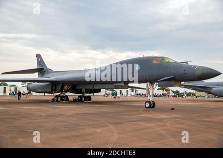 US Air Force Rockwell B-1 Lancer bomber plane on the tarmac of RAF Fairford airbase. UK - July 13, 2018 Stock Photo